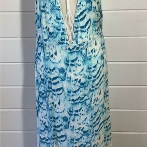 Indah Turquoise & White Backless Maxi Dress